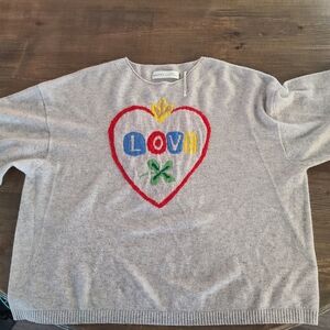 Anthropologie Gray Cashmere Sweater with Colorful Heart Design by Nathalie Lete